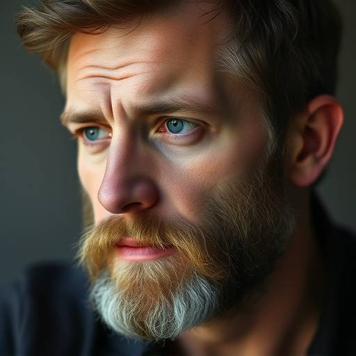 Portrett av Lars Olsen, en mann med skjegg og et rolig, ettertenksomt blikk.